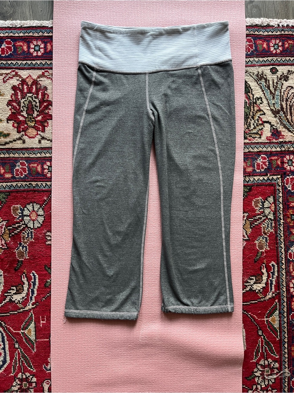lululemon athletica Grey and Light Grey Fold-Over Waist Capri Leggings